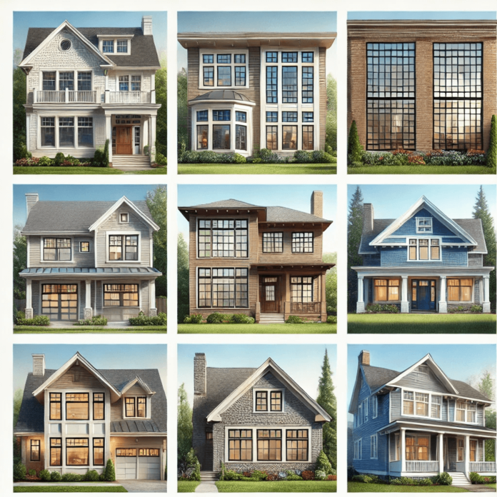 A house featuring different window grid designs for colonial, modern, and craftsman homes, showcasing how grids complement various architectural styles.