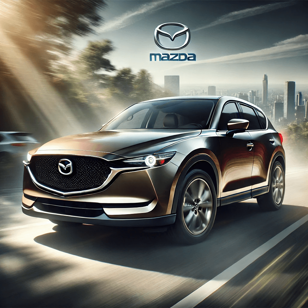 Mazda CX-5 in motion with a sleek and aggressive design, captured in a dynamic outdoor setting.