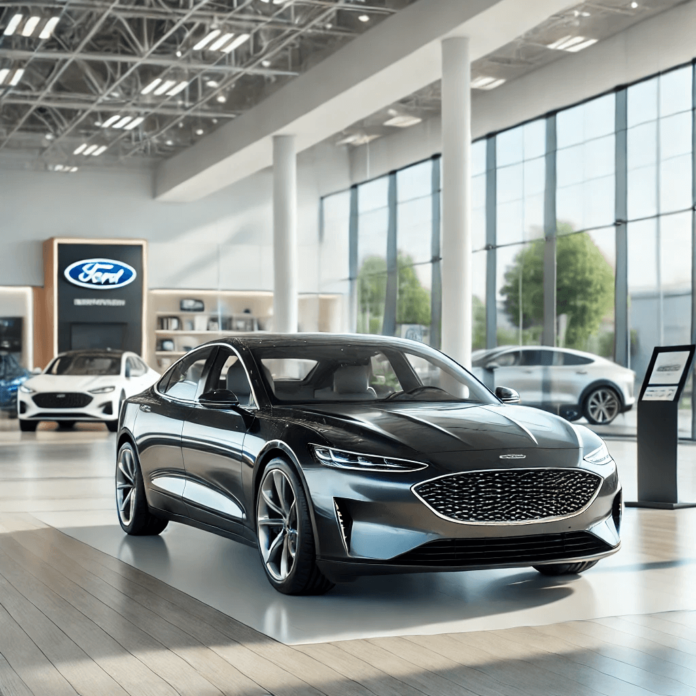 A sleek demo car showcased in a dealership showroom, emphasizing its near-new condition and low mileage.