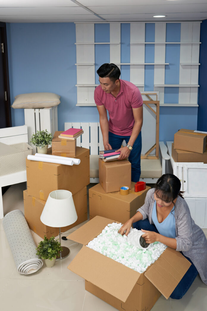 Image showcasing renter-friendly storage solutions, including stackable bins, wall-mounted shelves, under-bed storage, and modular furniture in a modern living space.