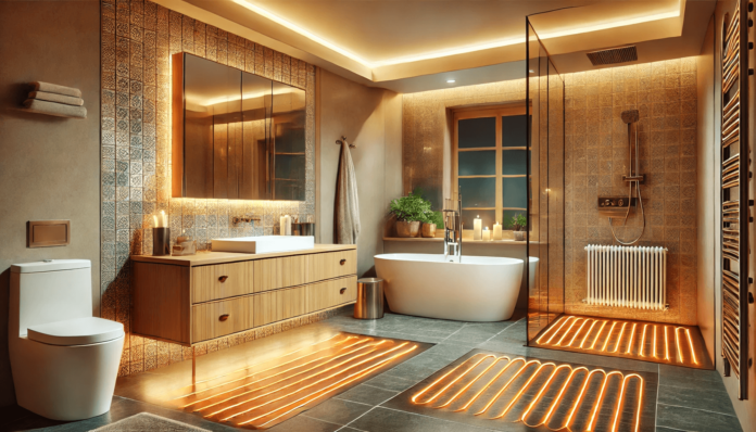 Modern bathroom featuring a freestanding bathtub, brushed nickel faucets, sleek vanity with a vessel sink, and a glass-enclosed rainfall shower for a stylish remodel