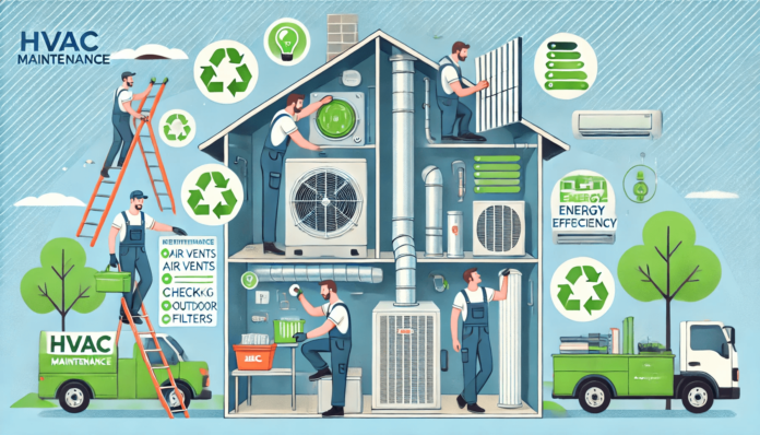 Illustration of a modern residential home featuring HVAC upgrades for allergy relief, including an advanced air filtration system, clean air vents, and a smart thermostat.